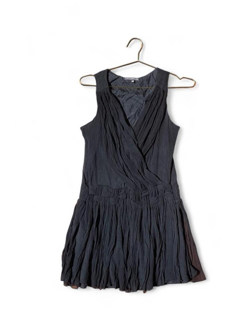 Matty M Black Silk Wrap Pleated Mini Dress Size M